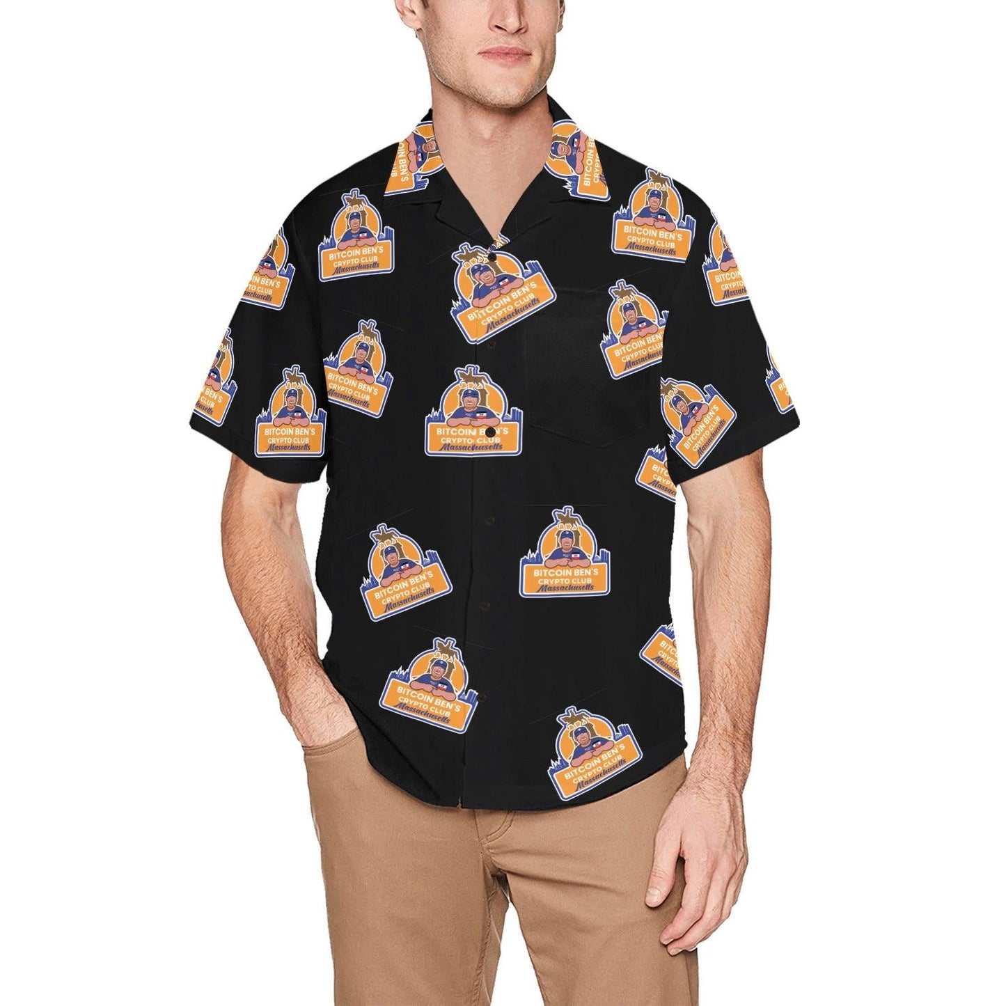 Bitcoin Ben Mass Crypto Club Hawaiian Shirts White, Blue and Black - Miniaday Designs, LLC.