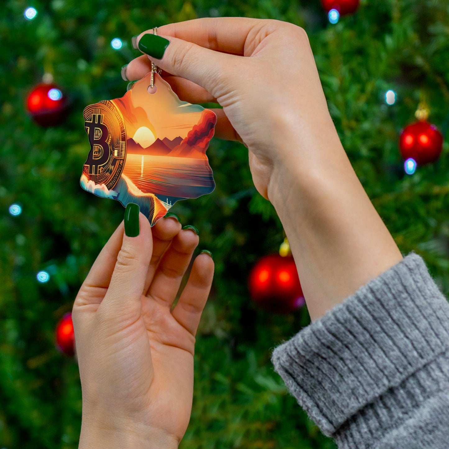 Ride the Wave with Bitcoin Ceramic Ornament, 4 Shapes - Miniaday Designs, LLC.