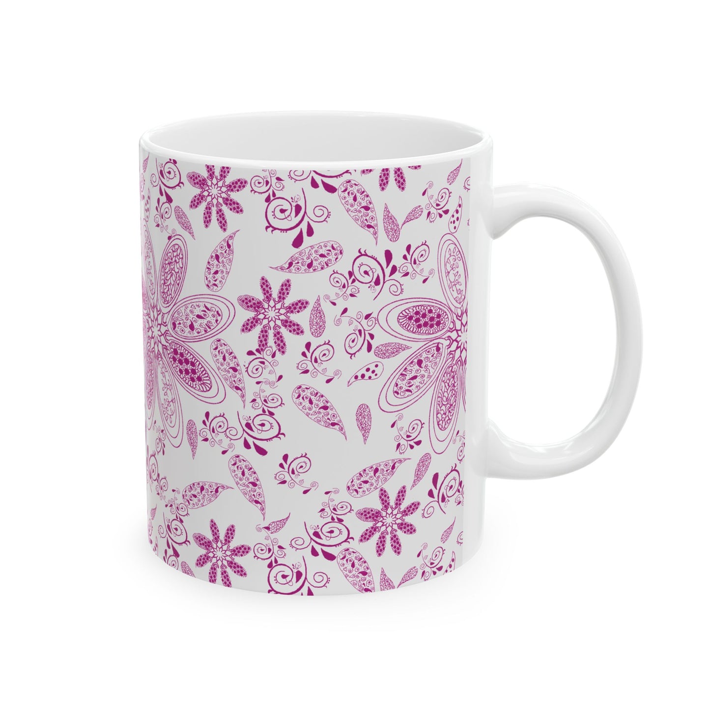 Magenta Paisley Ceramic Mug, (11oz, 15oz)