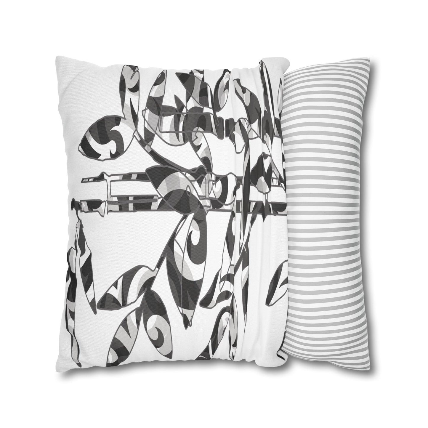 Calico Bamboo in Black Spun Polyester Square Pillowcase