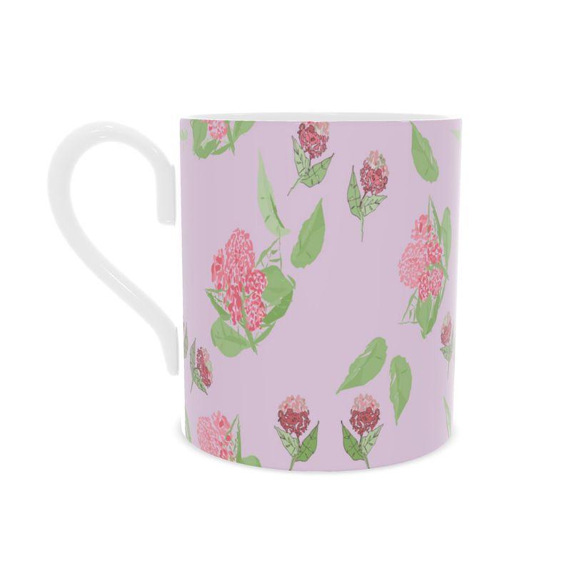 Pink Hydrangea Bone China Designer Mug - Miniaday Designs, LLC.
