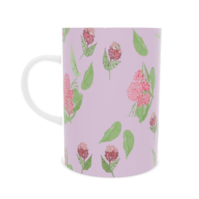 Pink Hydrangea Designer Tall Bone China Mug - Miniaday Designs, LLC.
