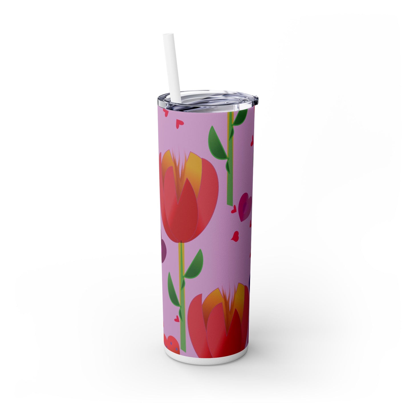 Tulips and Hearts Wild Skinny Tumbler with Straw, 20oz