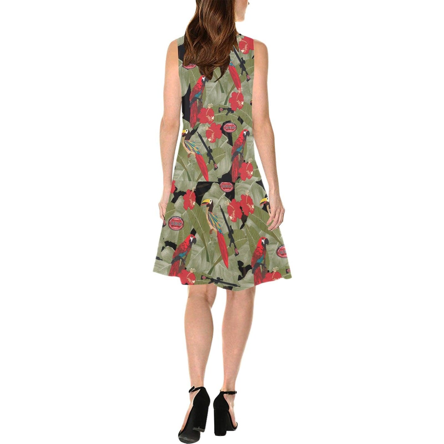 Sage Brush Arms Ladies' Shift Sleeveless Dress Black Sleeveles(Model D17) - Miniaday Designs, LLC.