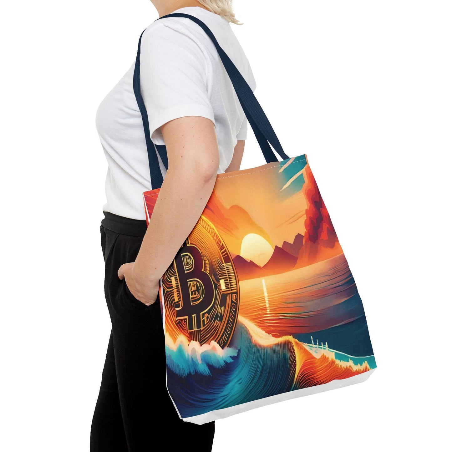 Ride the Wave with Bitcoin Tote Bag (AOP) - Miniaday Designs, LLC.