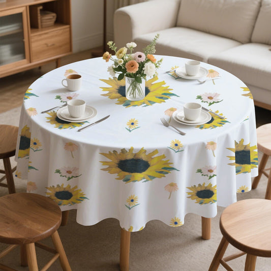 Designer 70" Round Tablecloths Sunflower and Farmstand