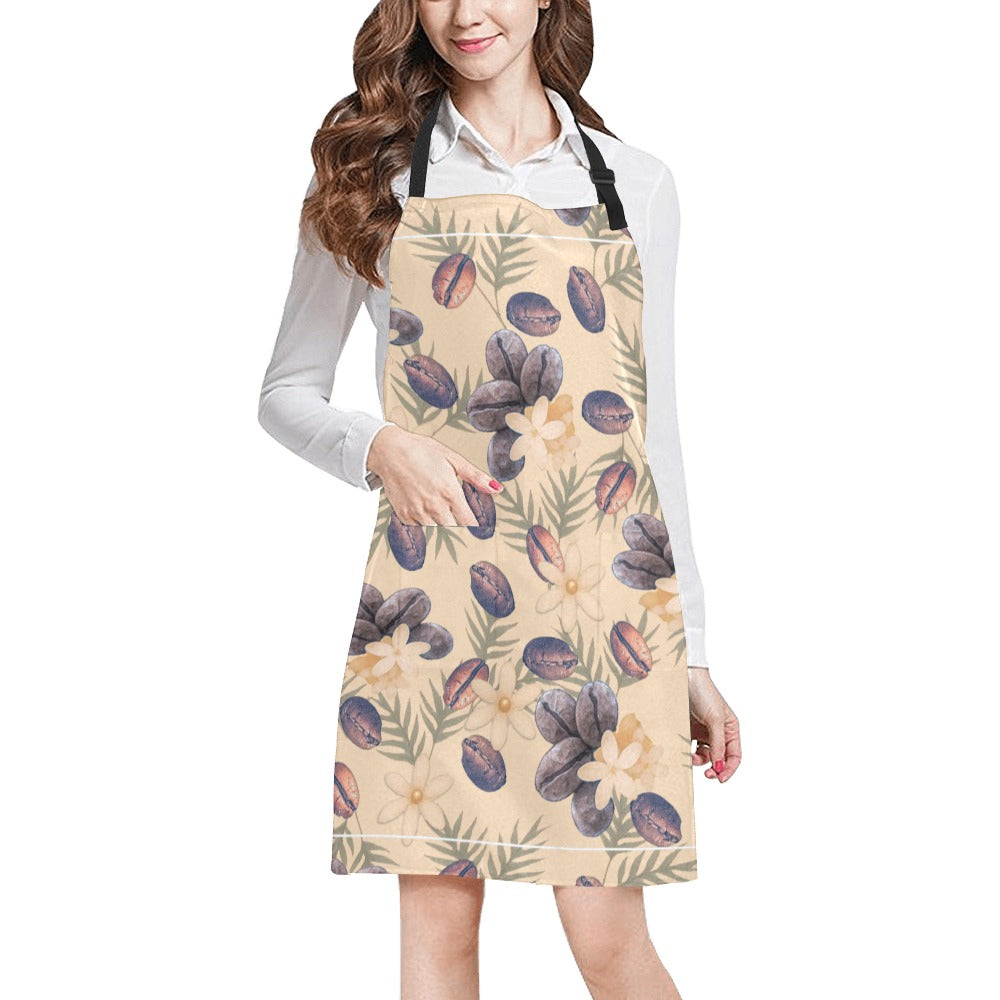 Coffee Beans and Leaves Apron All Over Print Apron