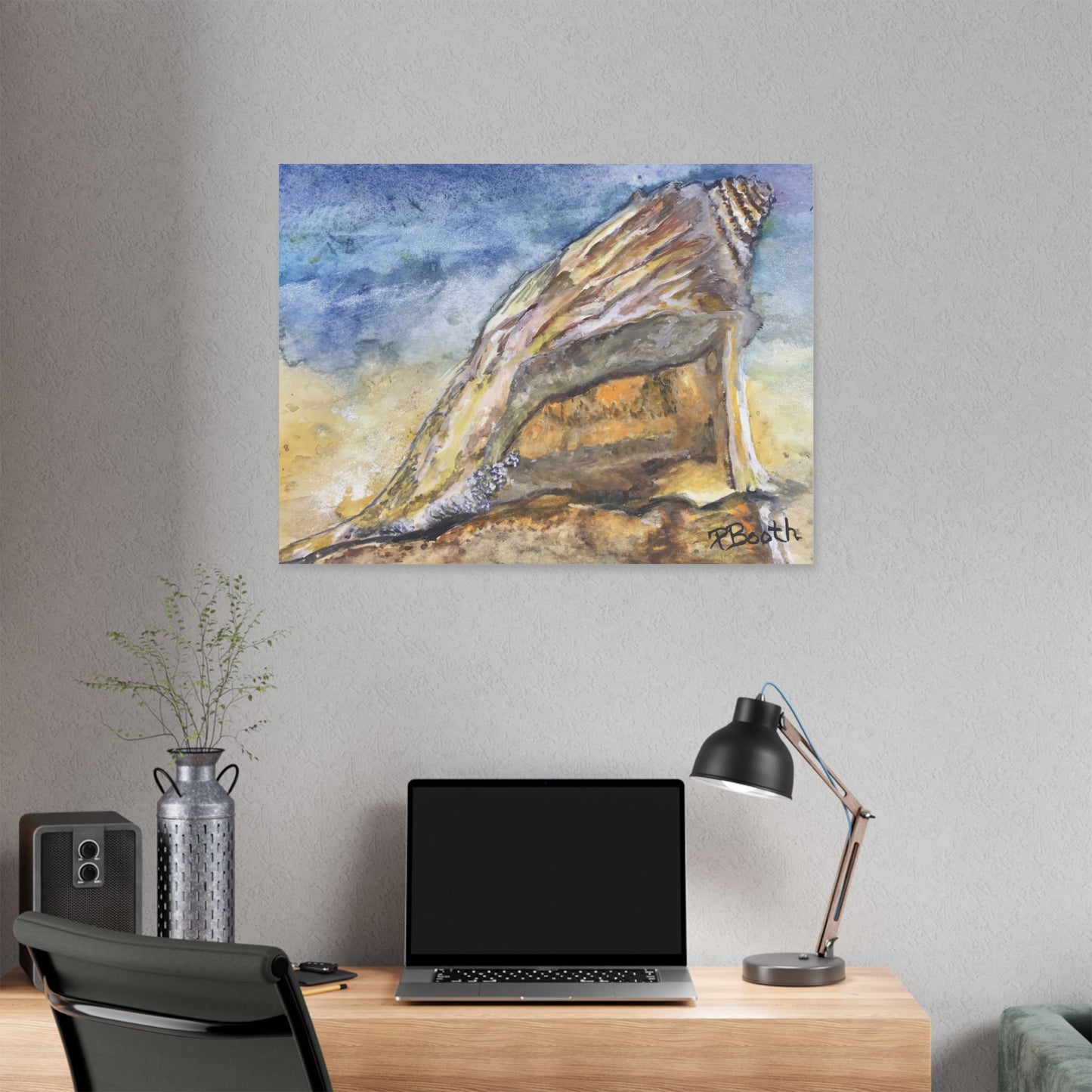 Original Signed Watercolor Conch Shell Classic Stretched Canvas