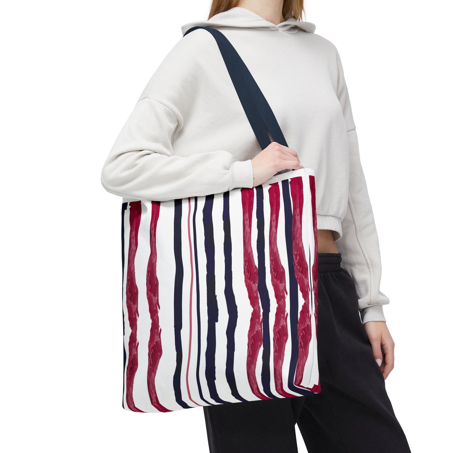 Patriotic Hand Drawn Red White and Blue StripesTote Bag (AOP)