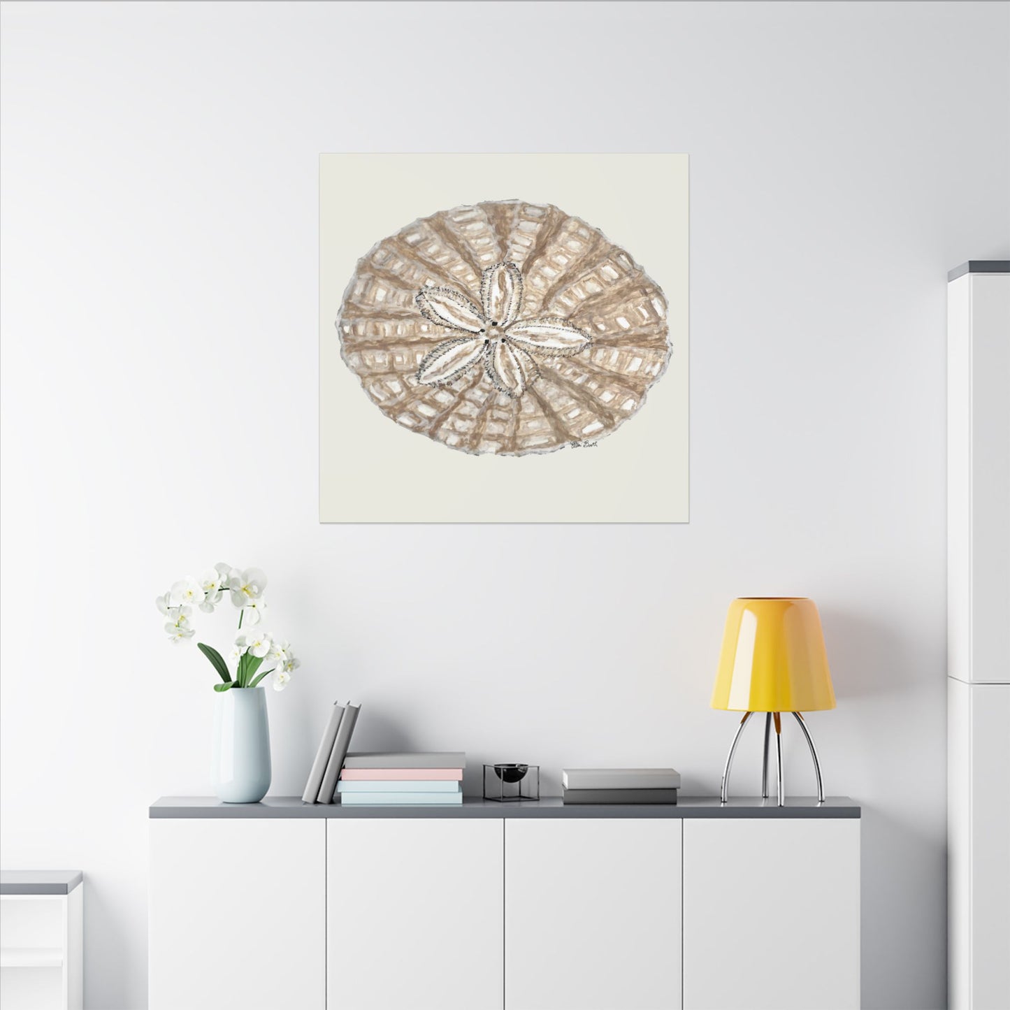 Hand Painted Watercolor Sand Dollar Original Signed Matte Canvas, Stretched, 0.75" (Multi-Size)