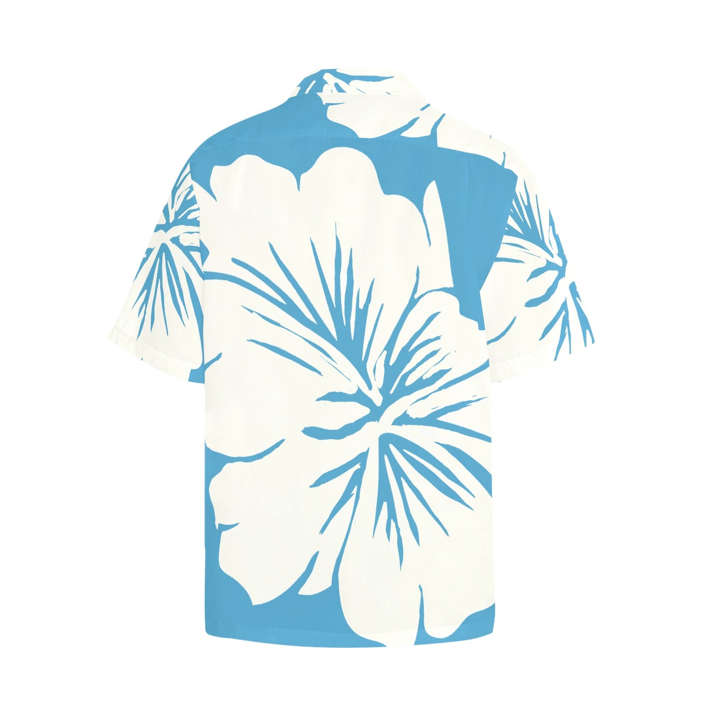 White and Blue Hibiscus Men's Hawaiian Shirt Hawaiian Shirt with Chest Pocket