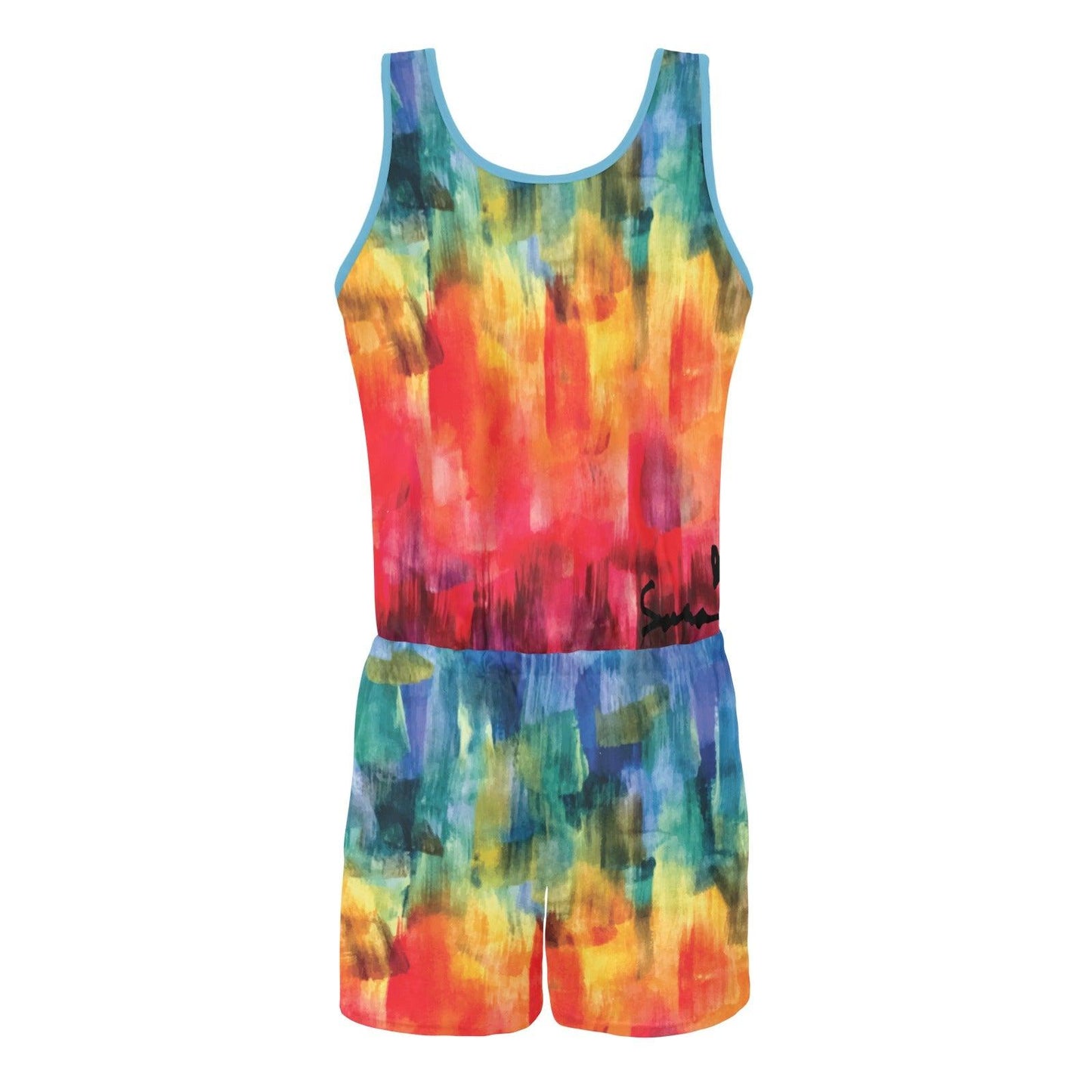 Sara's Watercolor All Over Print Vest Short Jumpsuit - Miniaday Designs, LLC.