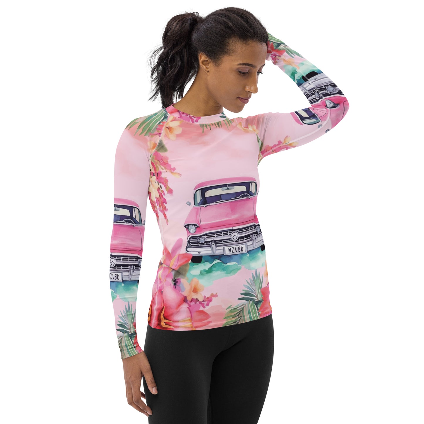 Pink Paradise Roadtrip Collection by Miniaday Designs, LLC. Women's Rash Guard - Miniaday Designs, LLC.