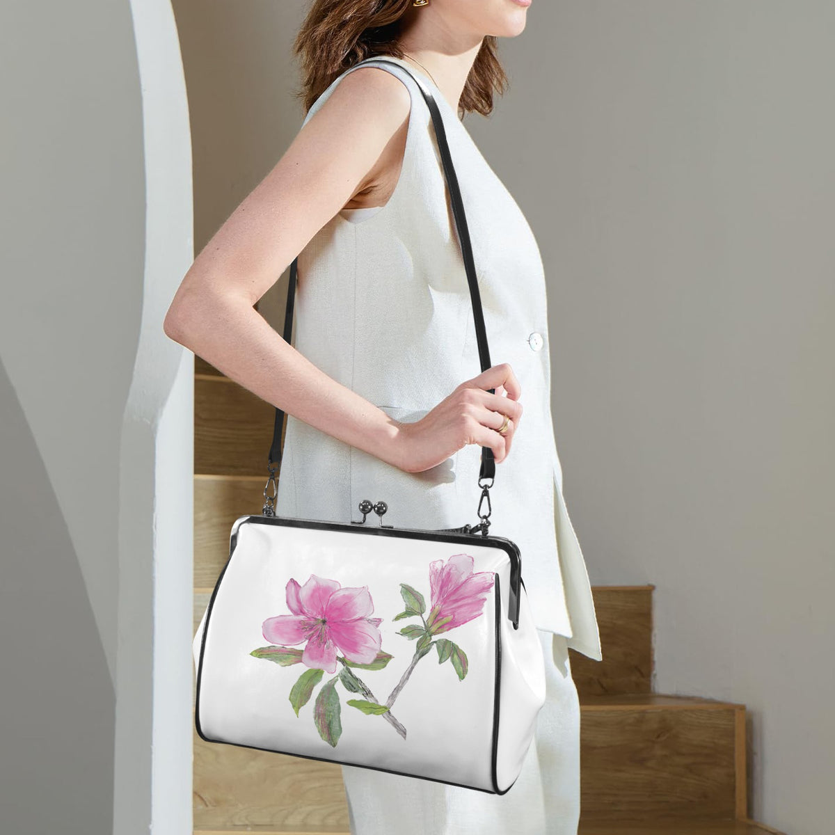 Azalea Kisslock Designer Handbag | Original Watercolor Art