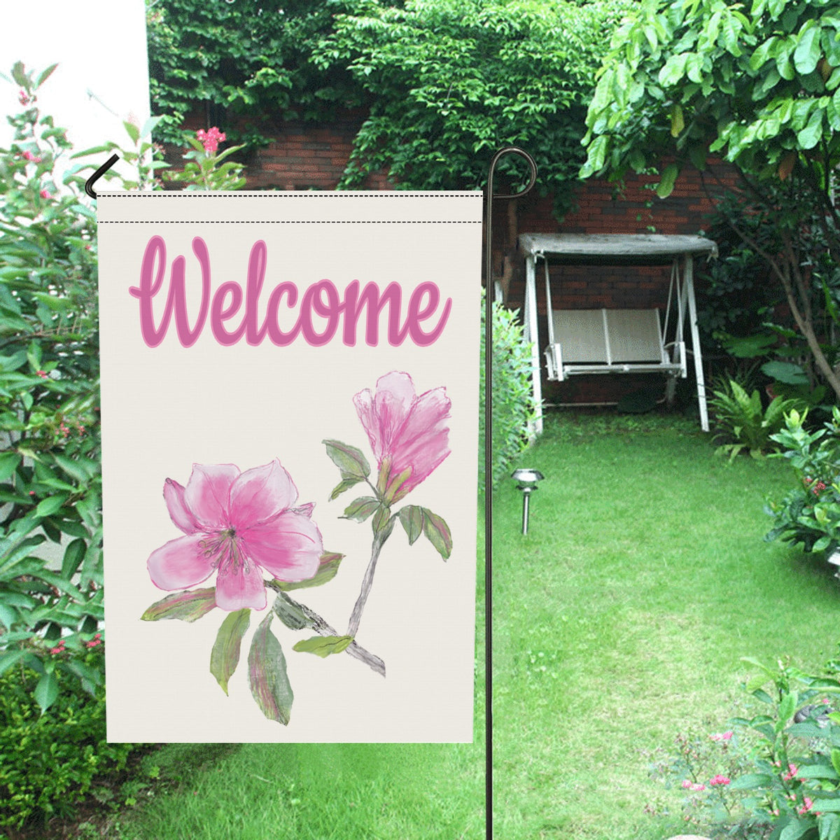 Watercolor Azalea Welcome Garden Flag | Original Floral Art