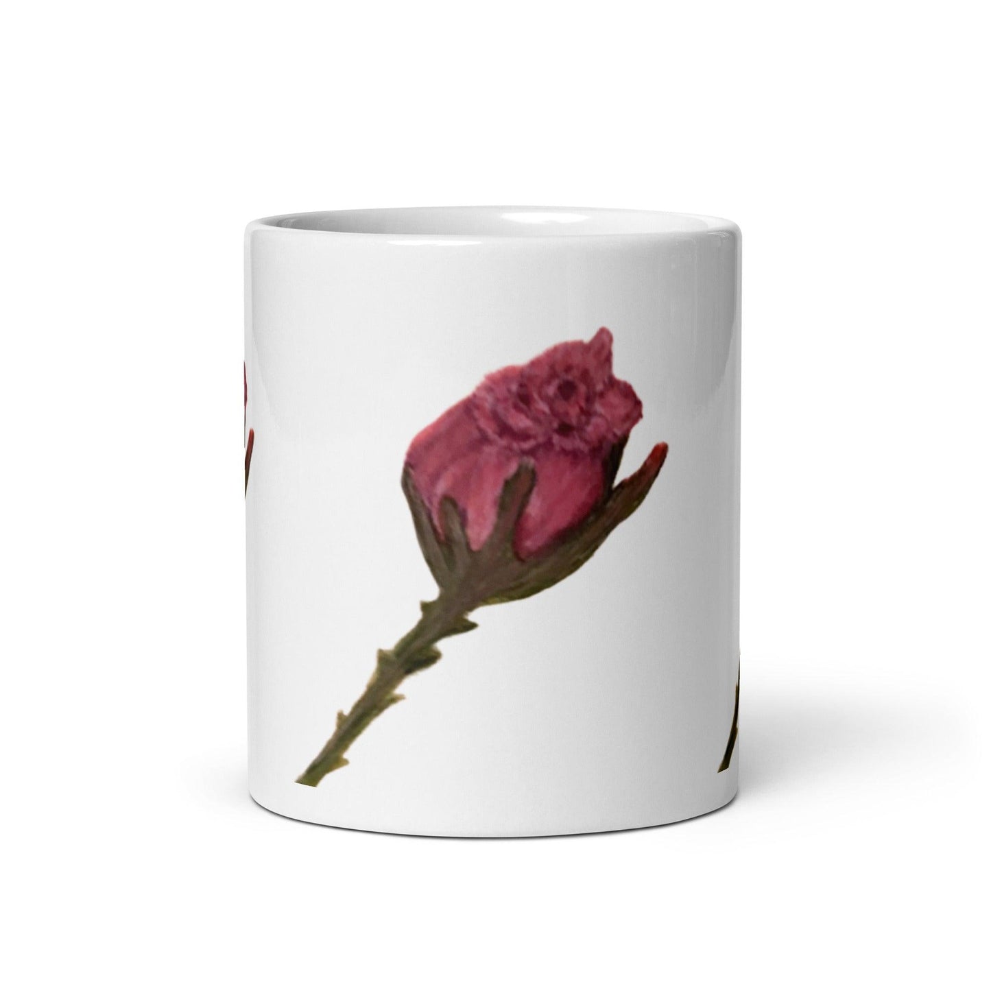 Single Rose White Mug Signed FREE SHIPPING for BULK ORDERS - Miniaday Designs, LLC.