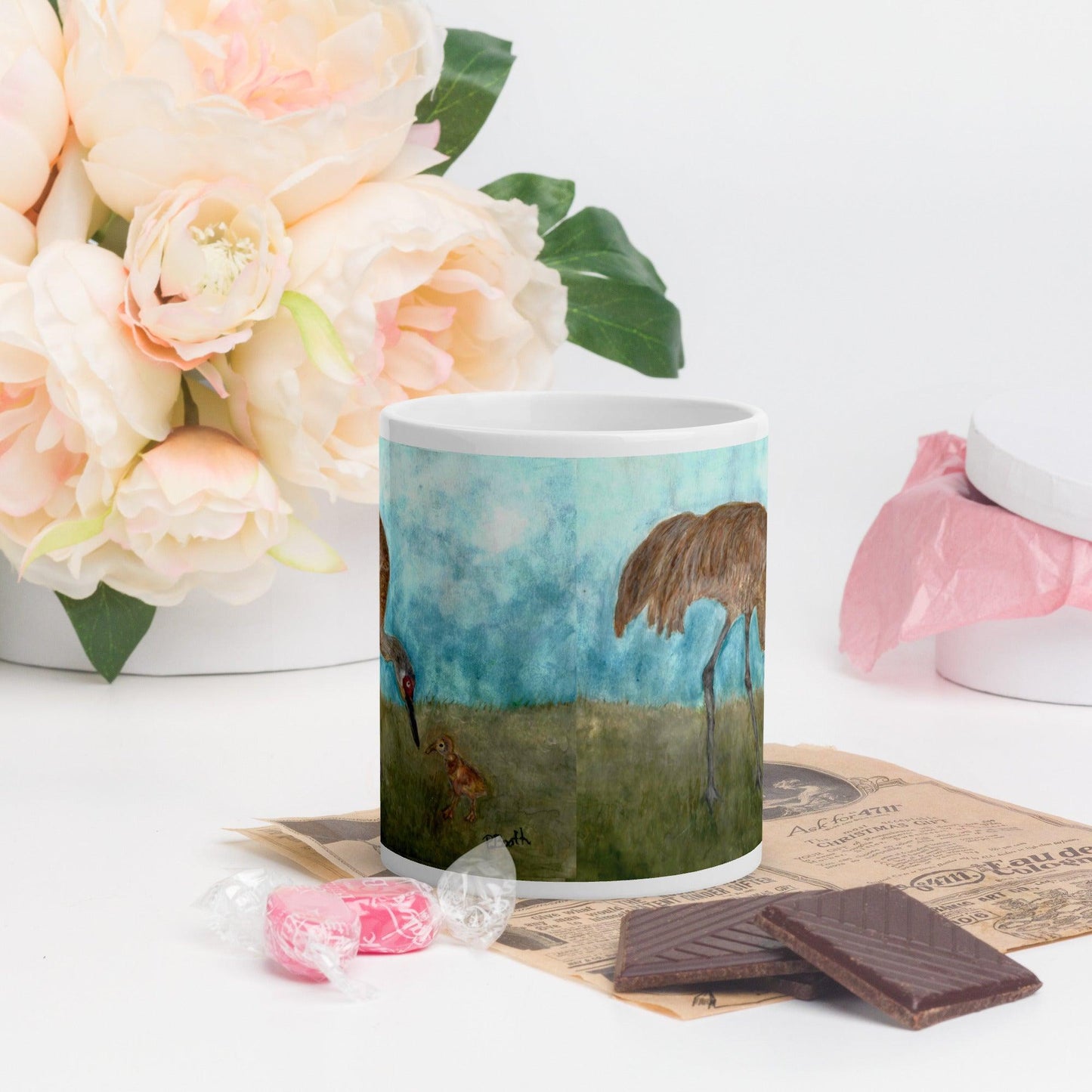 Mama Sand Crane White Mug Signed FREE SHIPPING for BULK ORDERS - Miniaday Designs, LLC.