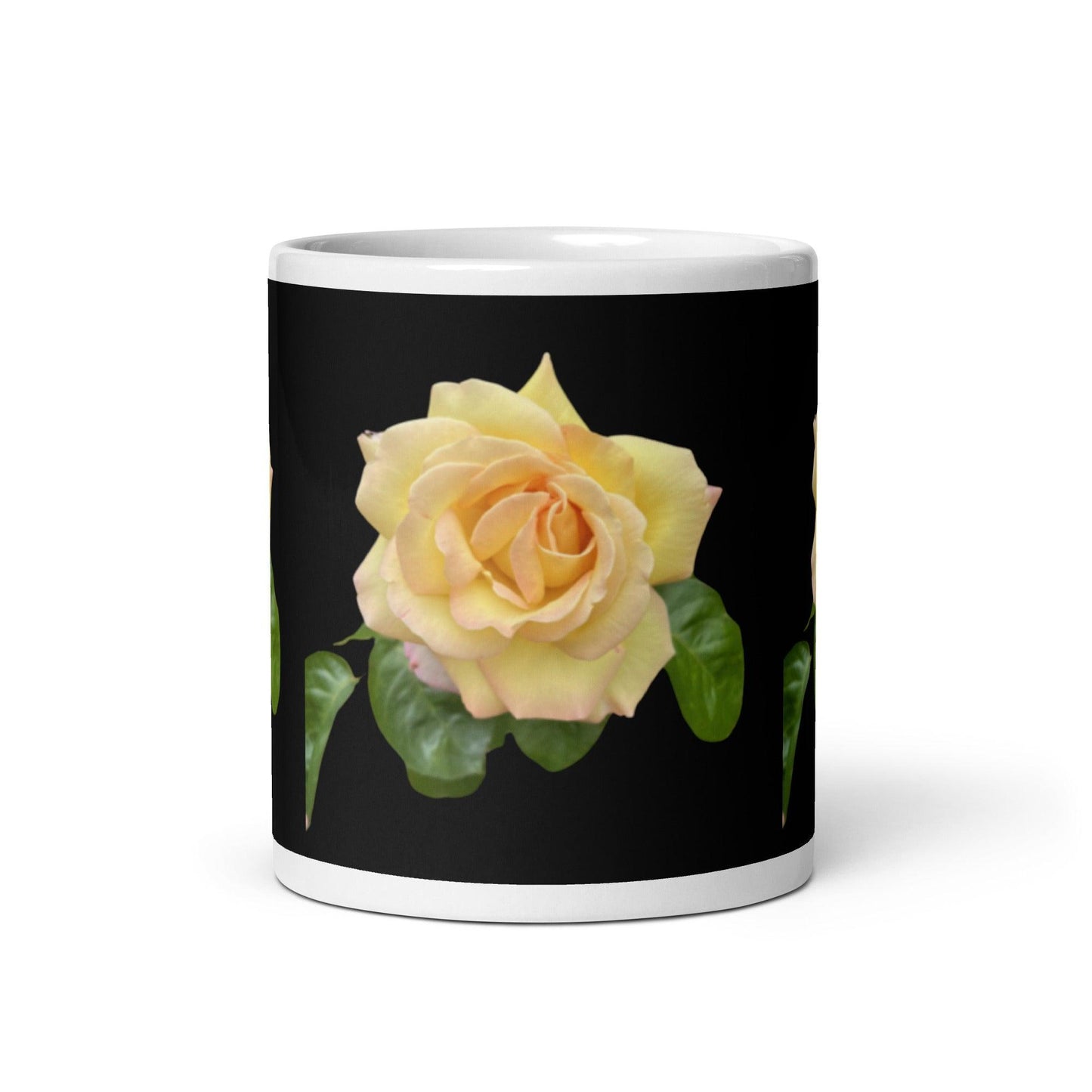 Yellow Rose on Black White Mug Signed FREE SHIPPING for BULK ORDERS - Miniaday Designs, LLC.