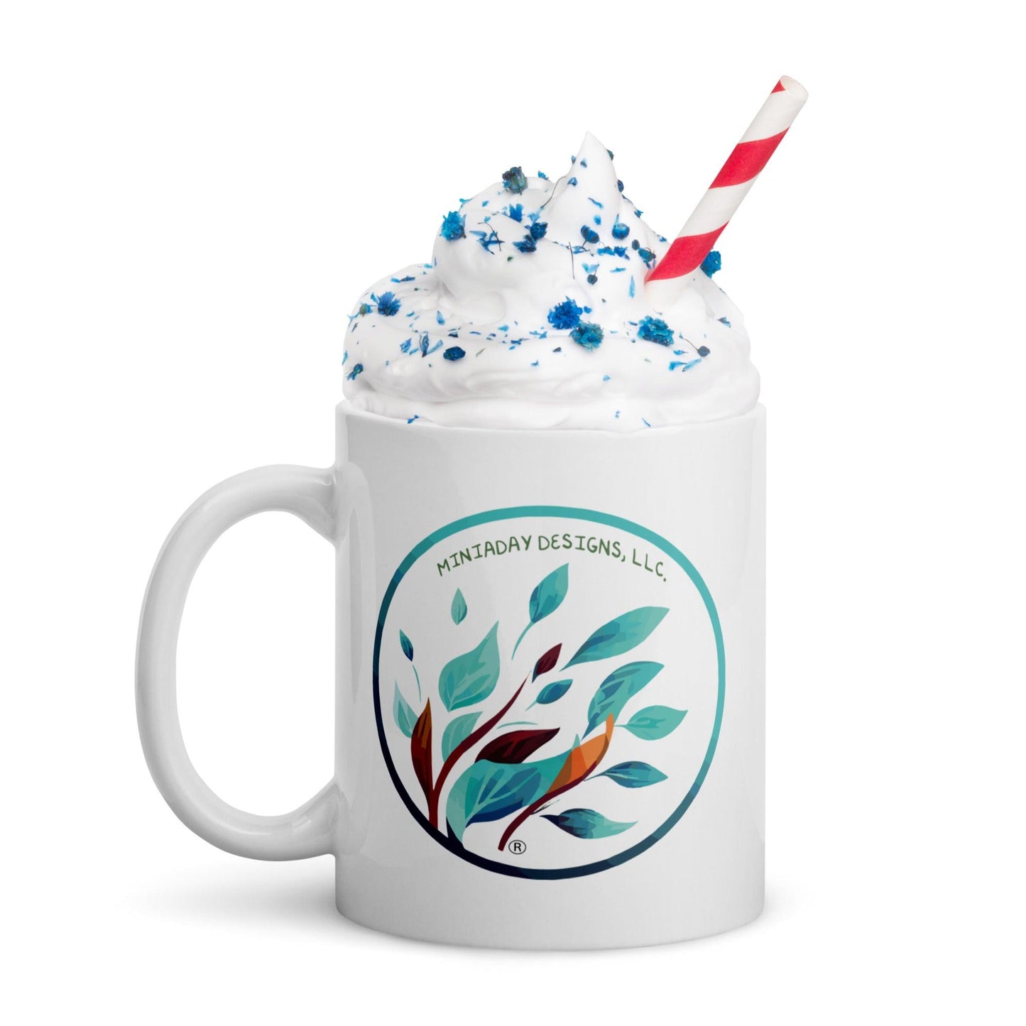 Miniaday Designs Logo White glossy mug - Miniaday Designs, LLC.