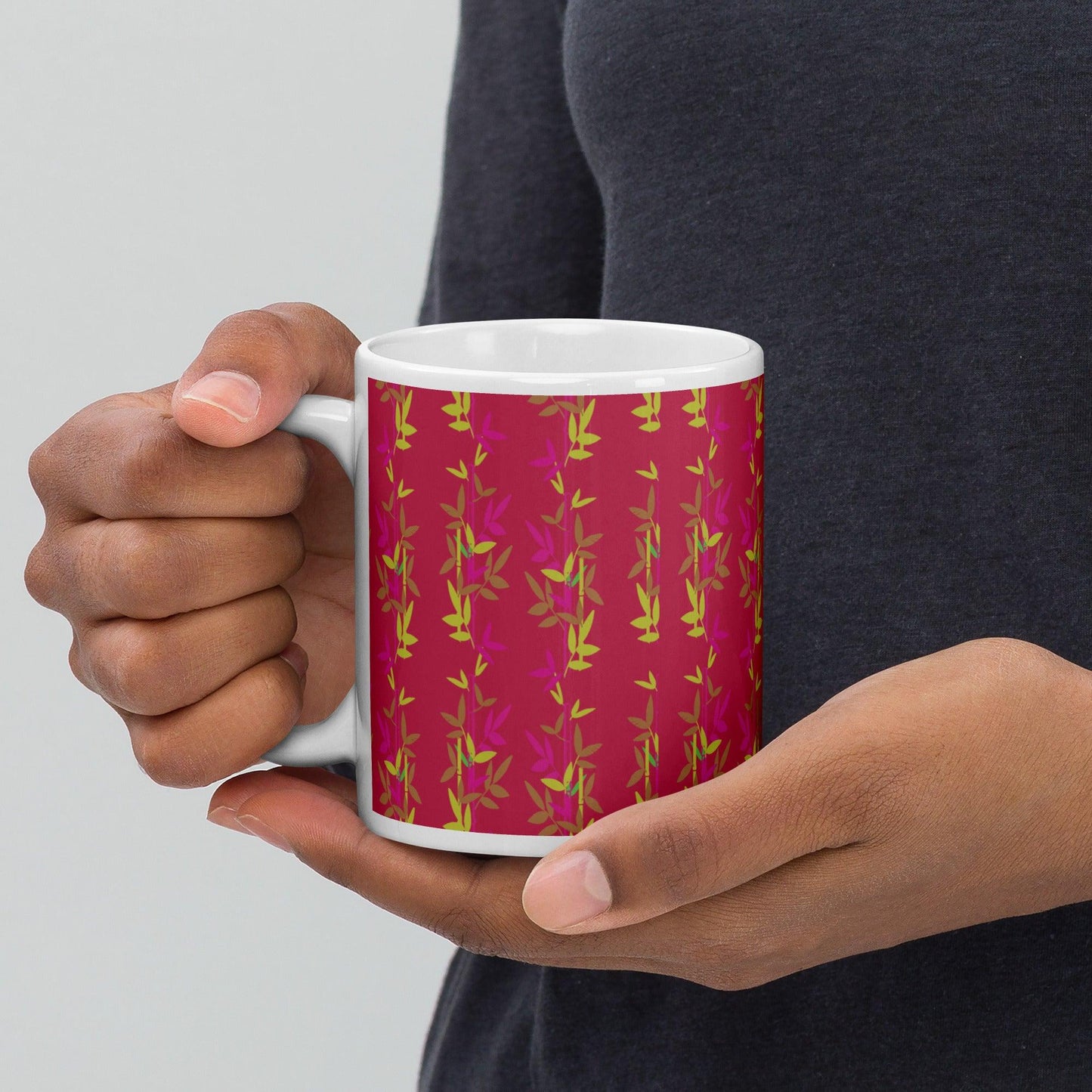 Red Bamboo White Glossy Mug Signed FREE SHIPPING Available for Bulk Orders - Miniaday Designs, LLC.