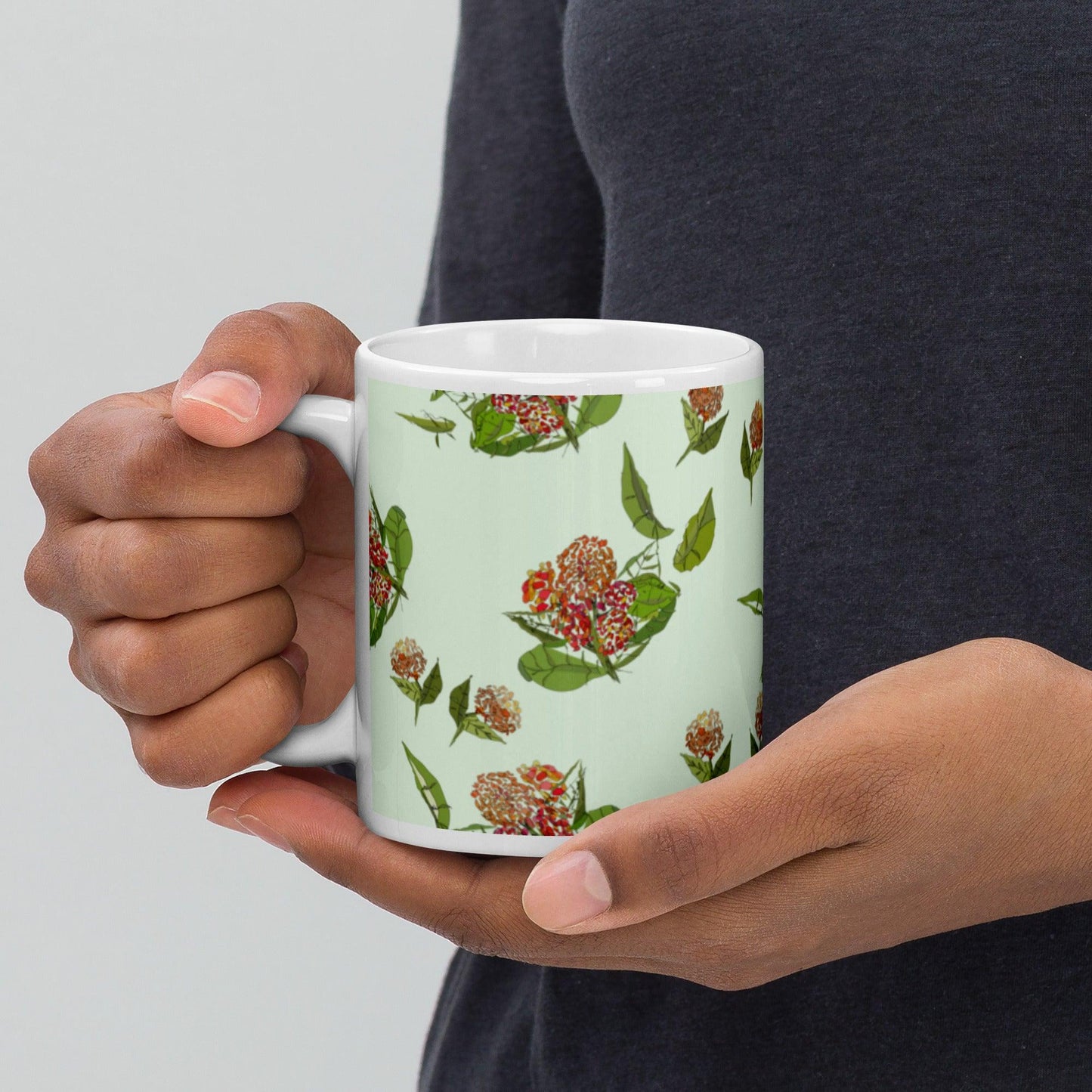 Red Hydrangea White Mug Signed FREE SHIPPING for BULK ORDERS - Miniaday Designs, LLC.