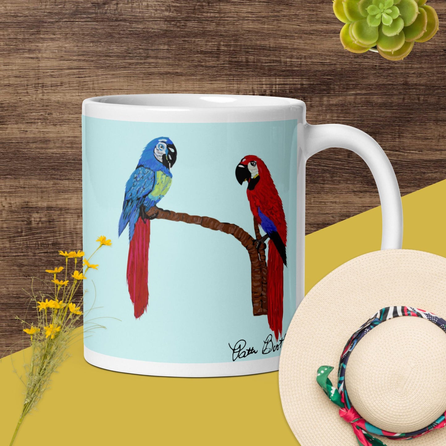 Pretty Parrots White Glossy Mug Signed FREE SHIPPING Available for BULK ORDERS - Miniaday Designs, LLC.