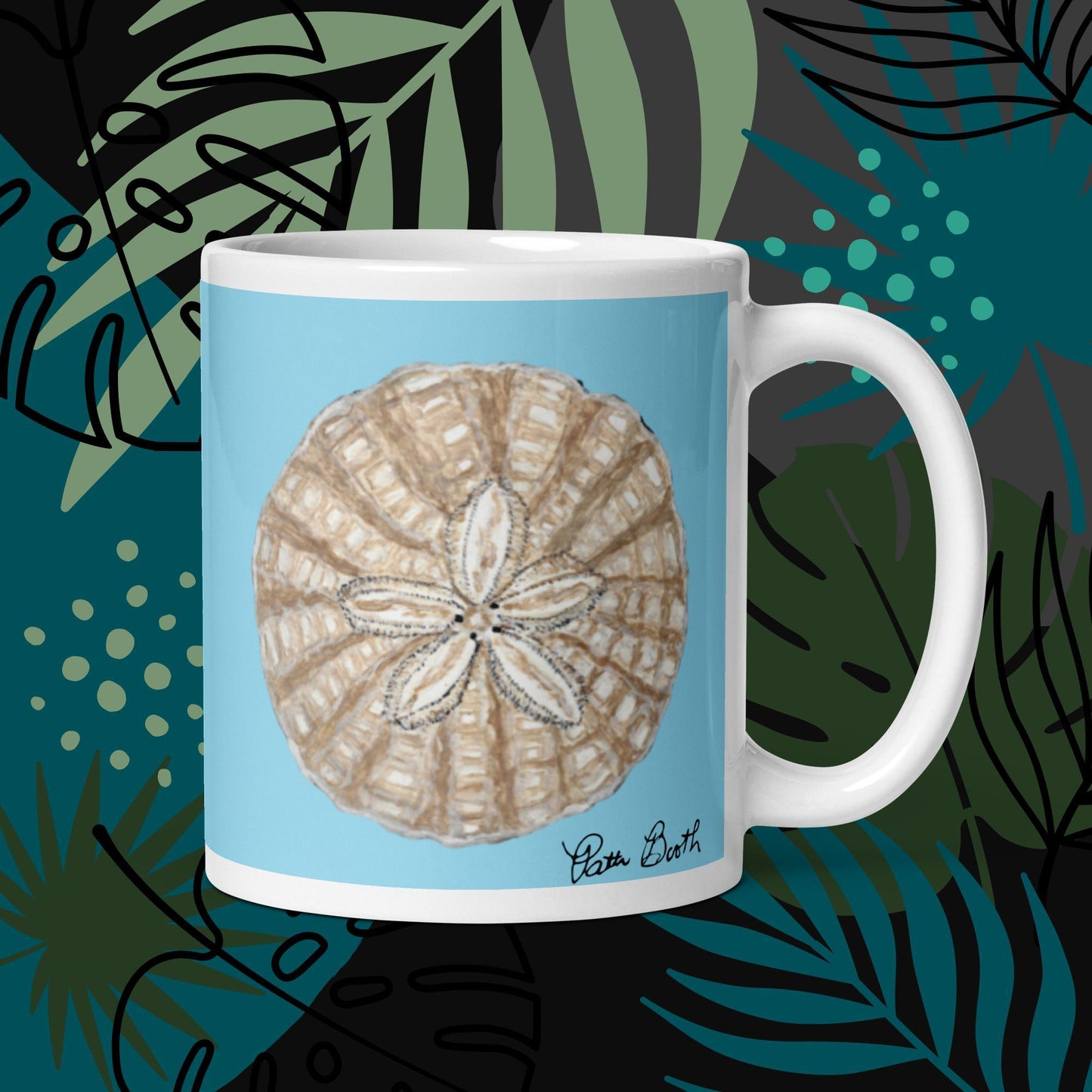 Sand Dollar White Glossy Mug Signed. FREE SHIPPING Available on Bulk Orders - Miniaday Designs, LLC.