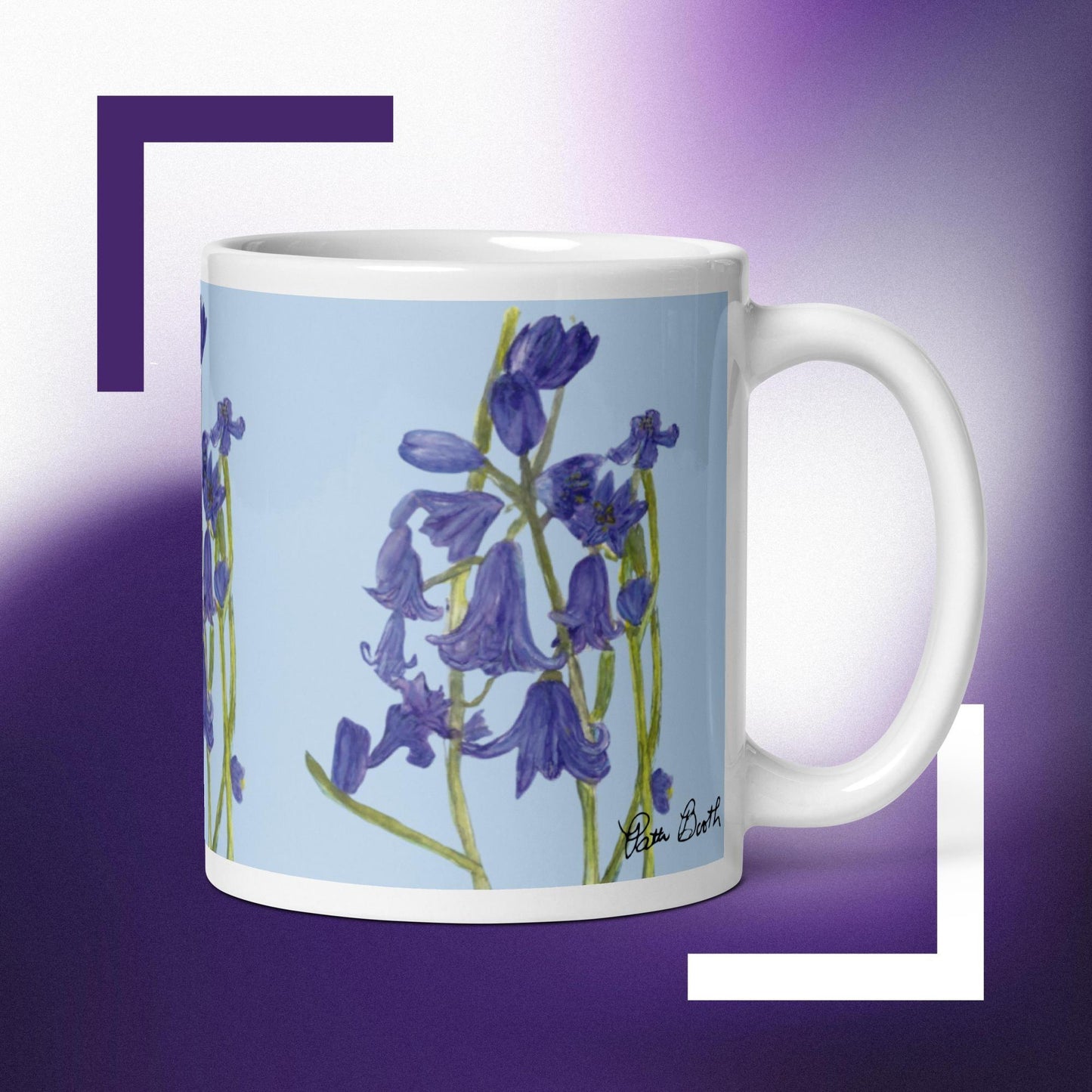 Bluebonnets White Glossy Mug Signed. FREE SHIPPING Available on Bulk Orders - Miniaday Designs, LLC.