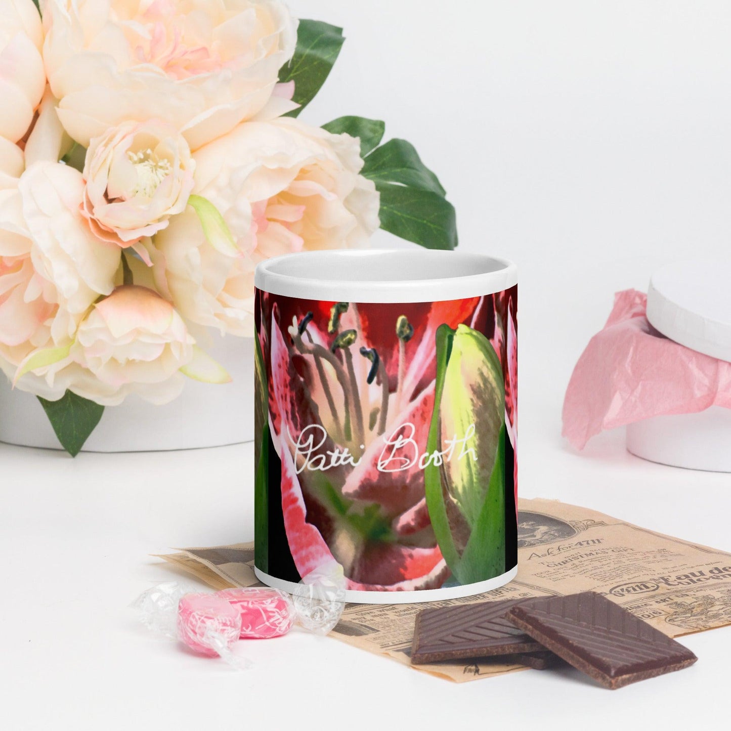 Brilliant Lily White Glossy Mug FREE SHIPPING FOR BULK ORDERS AVAILABLE. - Miniaday Designs, LLC.