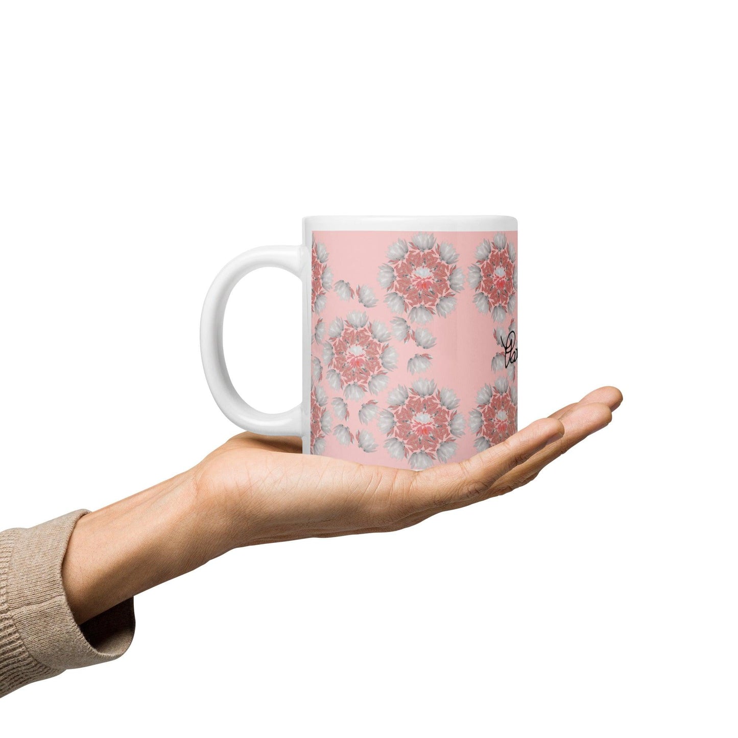 Pink Lotus Blossom White Glossy Mug FREE SHIPPING is Available for Bulk Orders - Miniaday Designs, LLC.