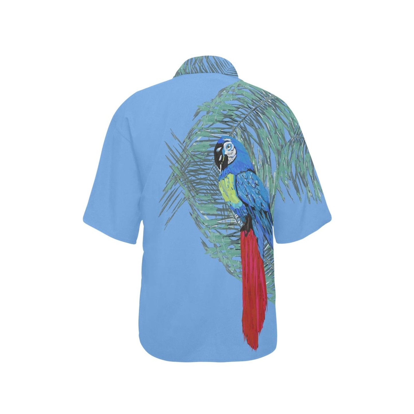 Womens' Blue Parrot on Palms Hawaiian Shirt - Miniaday Designs, LLC.