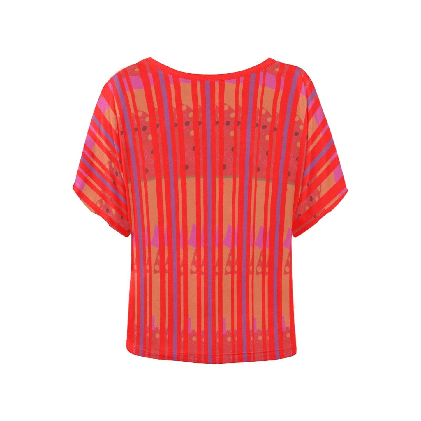 Miniaday Designs Red Stripes Batwing Sleeves Ladies Top (Hidden Design- Can You Guess?) - Miniaday Designs, LLC.