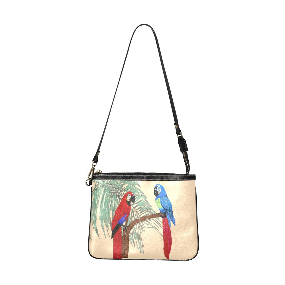 Miniaday Designs Parrots on Palms Crossbody Small Shoulder Bag Beige