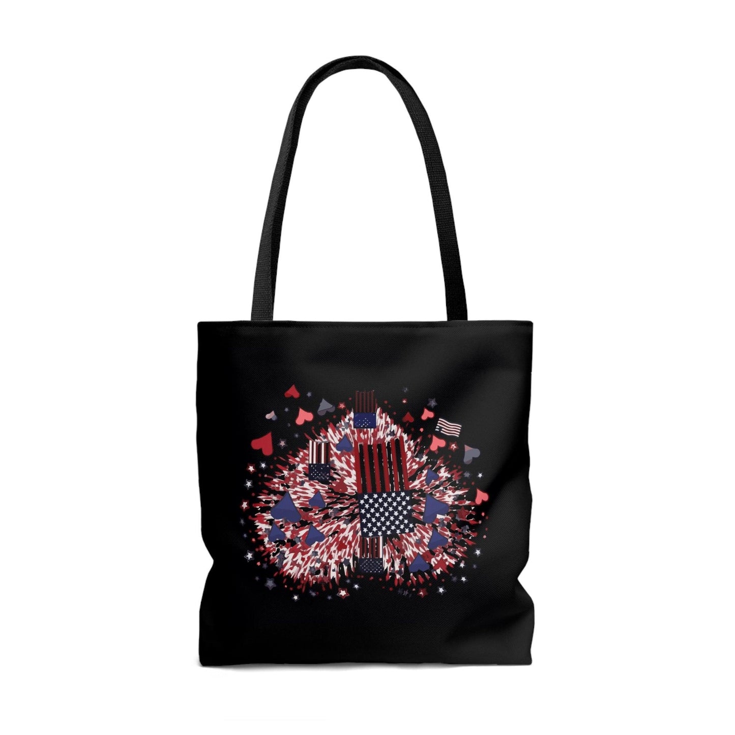 Miniaday Designs Patriotic Hearts Black Tote Bag - Miniaday Designs, LLC.