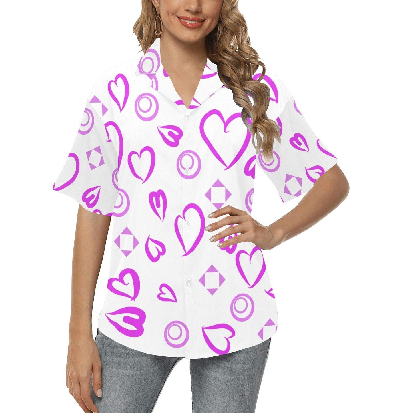 Miniaday Designs Make a Statement Hearts Hawaiian Shirt for Women Multiple Colors - Miniaday Designs, LLC.