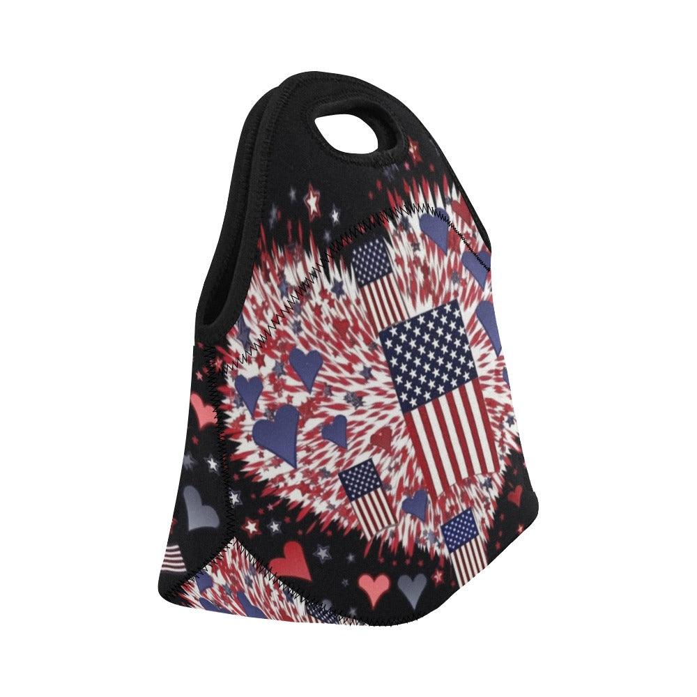 Miniaday Designs Patriotic Hearts Gourmet Neoprene Lunch Bag - Miniaday Designs, LLC.