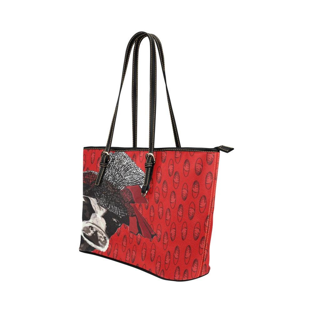 Miniaday Designs Busy Day Cow Red Handbag Leather Handbag Red - Miniaday Designs, LLC.