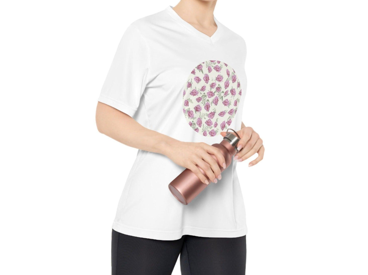 Romantic Rosette Reverie Collection by Miniaday Designs, LLC. Women's Performance V-Neck T-Shirt (XS-2XL) ATHLETIC FIT - Miniaday Designs, LLC.