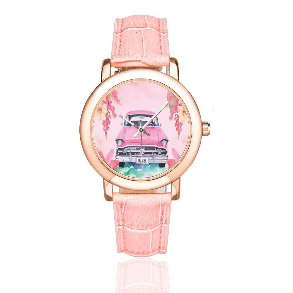Miniaday Designs Pink Paradise Women's Rose Gold-plated Leather Strap Watch - Miniaday Designs, LLC.