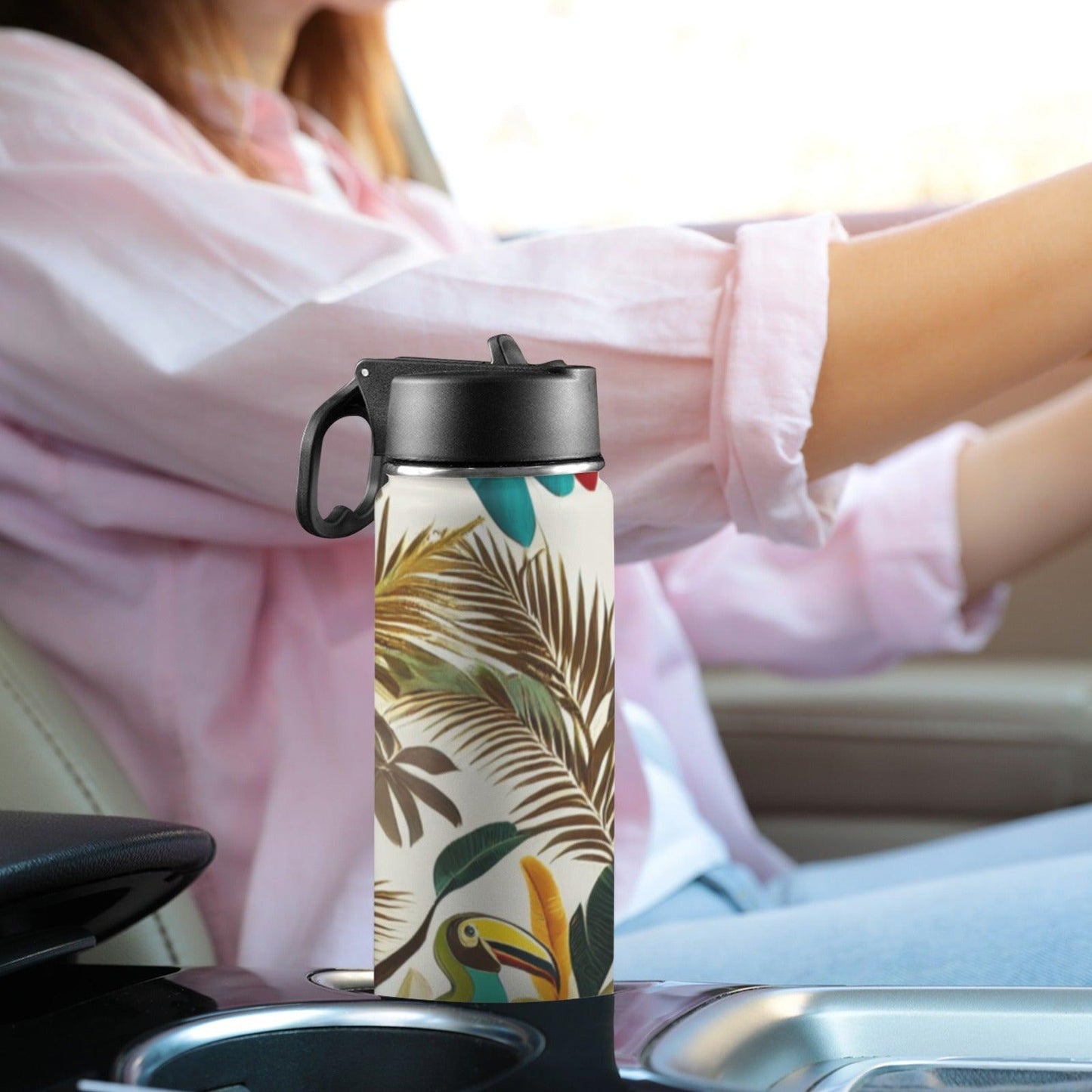 Miniaday Designs Tropical Toucan Water Bottle Insulated Water Bottle with Straw Lid (18oz) - Miniaday Designs, LLC.