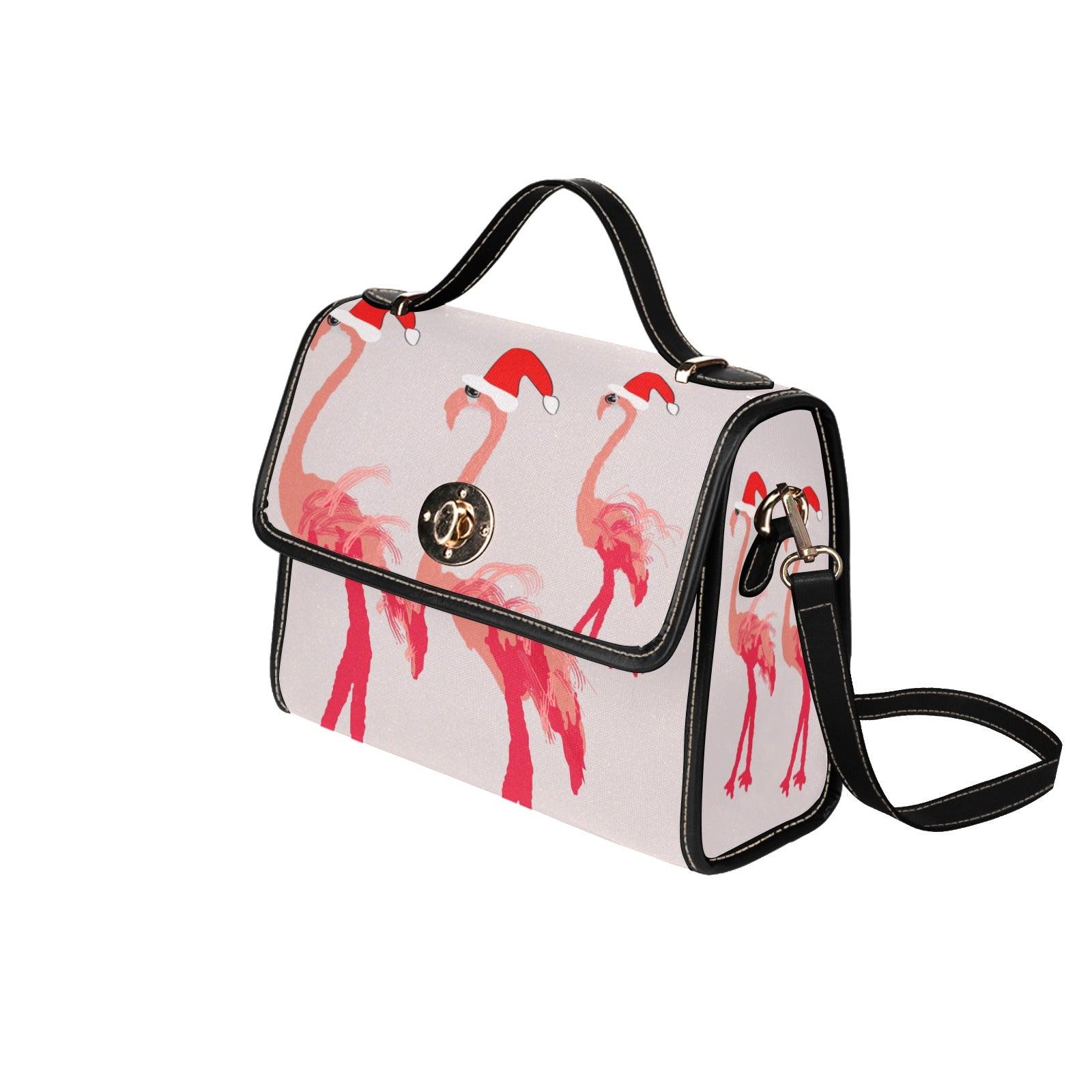 Miniaday Designs Santa Flamingoes Waterproof Canvas Bag-Black - Miniaday Designs, LLC.