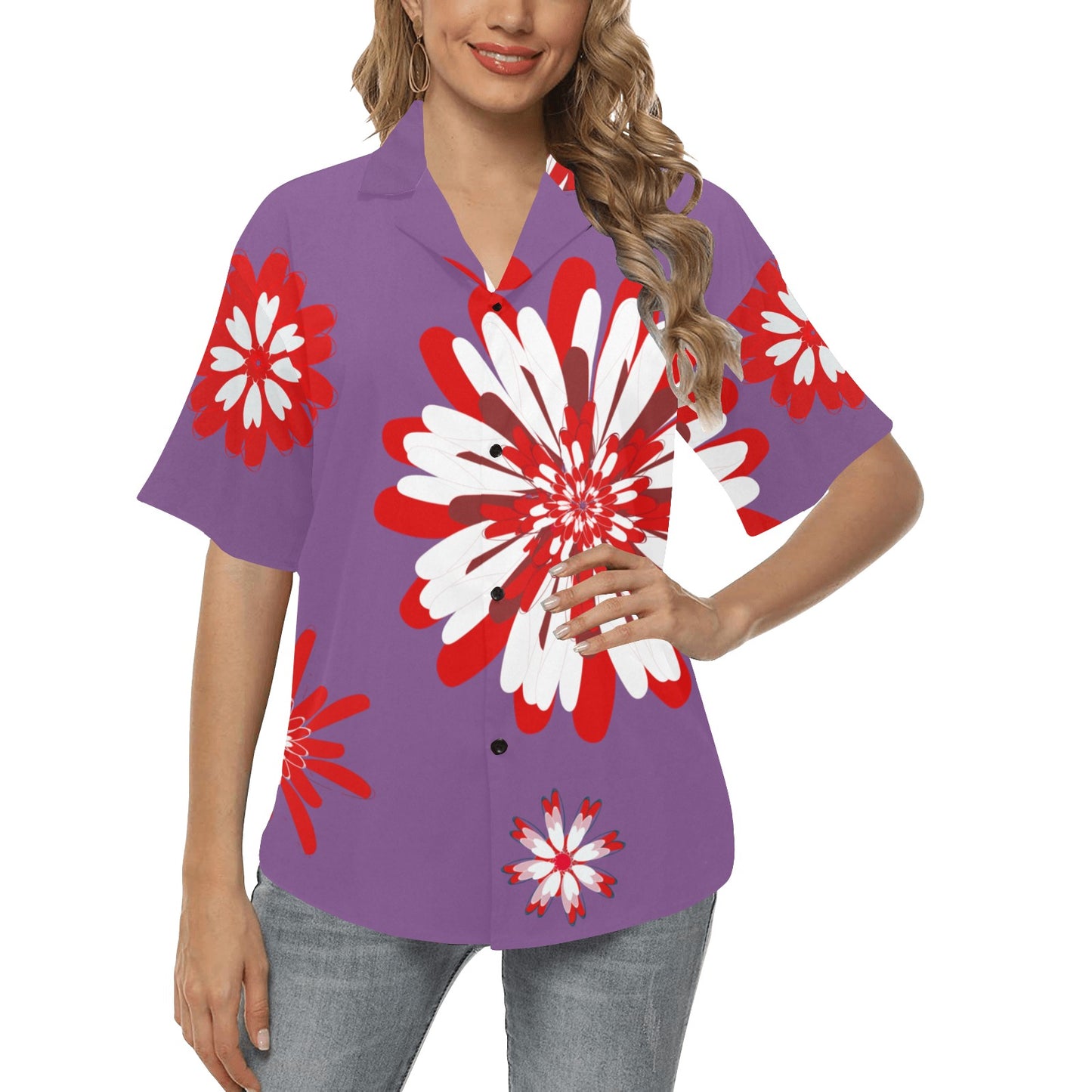 Miniaday Designs Camisa hawaiana de flores grandes y atrevidas para mujer, varios colores
