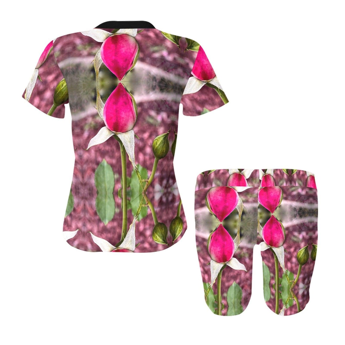 Rose Abstract yoga workout Women's Short Yoga Set(ModelSets 03) - Miniaday Designs, LLC.