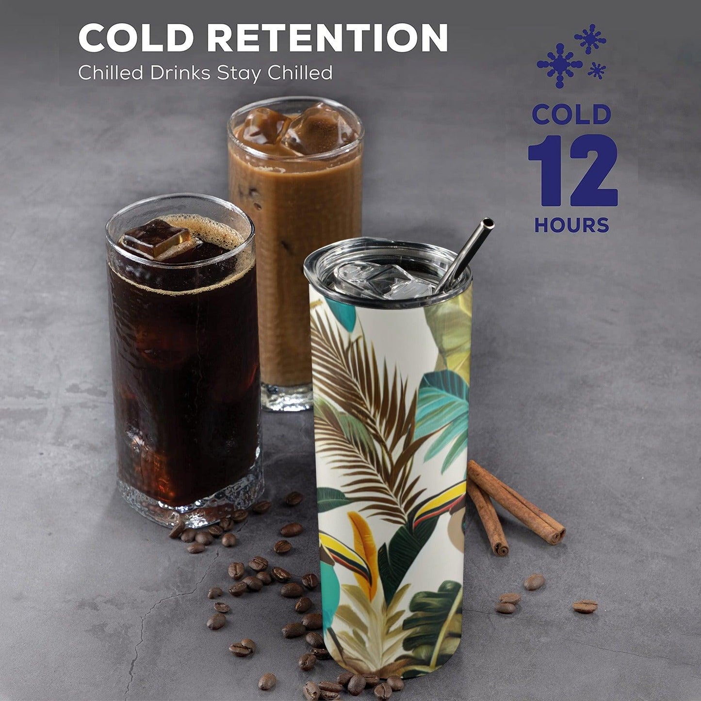 Toucan Water Bottle with Straw 20oz Tall Skinny Tumbler with Lid and Straw - Miniaday Designs, LLC.