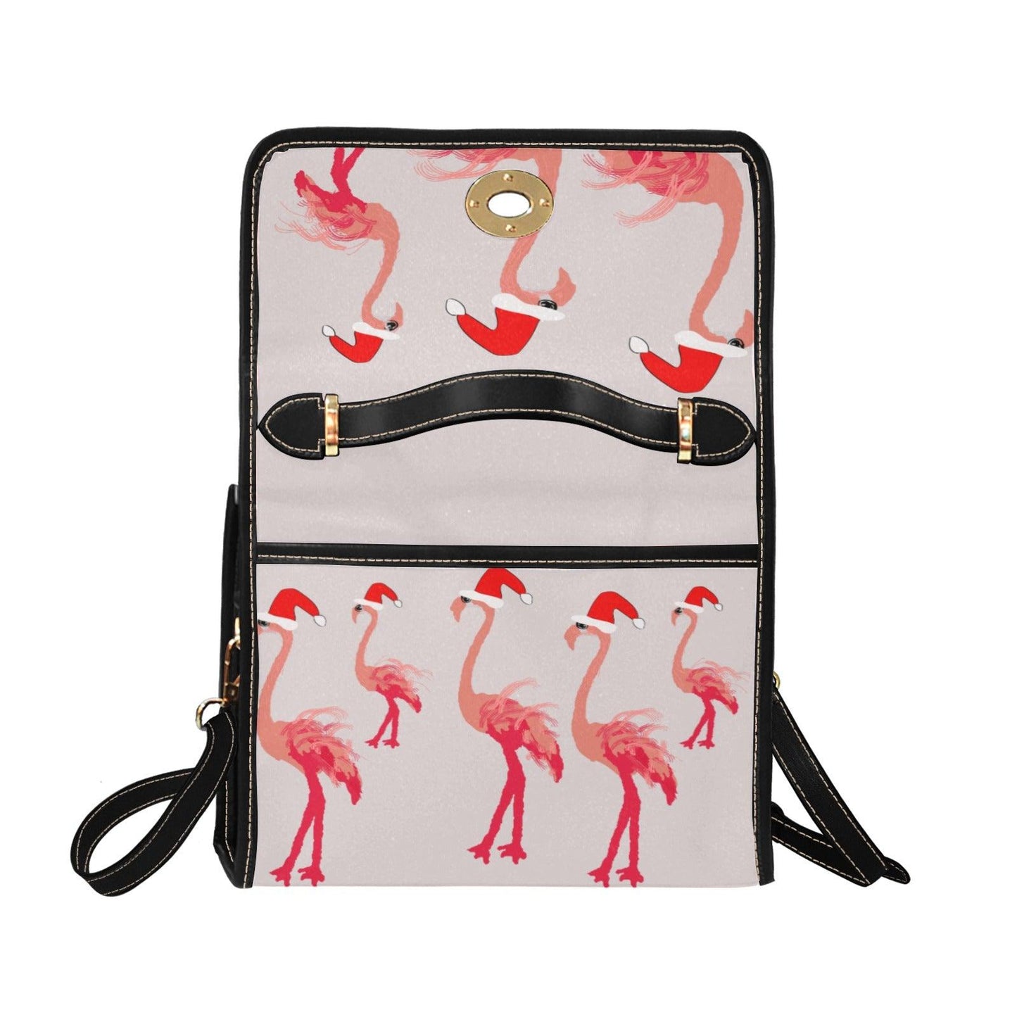 Miniaday Designs Santa Flamingoes Waterproof Canvas Bag-Black - Miniaday Designs, LLC.
