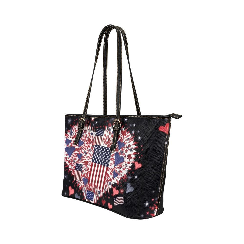 Miniaday Designs Patriotic Hearts Handbag/tote PU Leather Tote Bag (Model 1651) - Miniaday Designs, LLC.