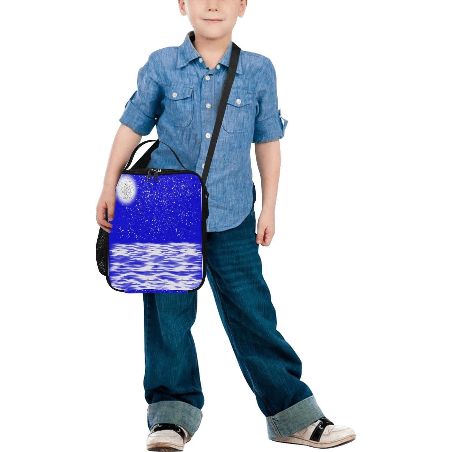Miniaday Designs Kids Lunar Crossbody Insulated Lunch Bag Unisex Blue by Ryan - Miniaday Designs, LLC.