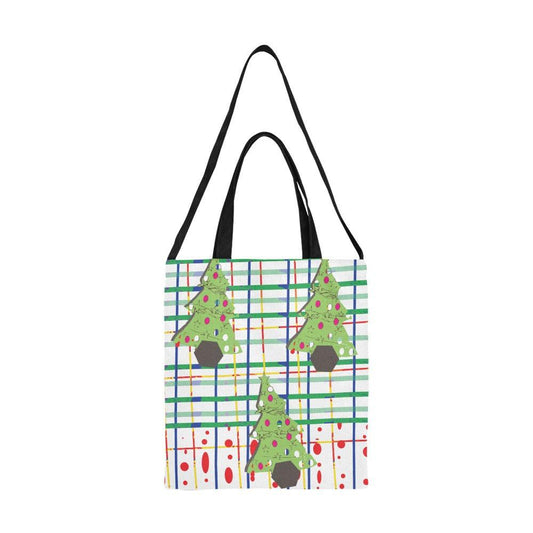 Miniaday Designs Christmas Red Stripes and Trees Canvas Tote Bag/Medium - Miniaday Designs, LLC.