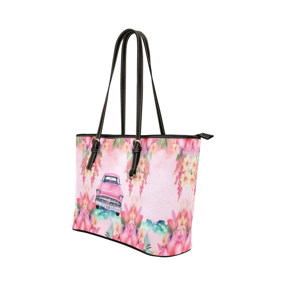 Miniaday Designs Pink Paradise Roadtrip Collection PU Leather Handbag/Tote Bag (Model 1651) (Big) - Miniaday Designs, LLC.