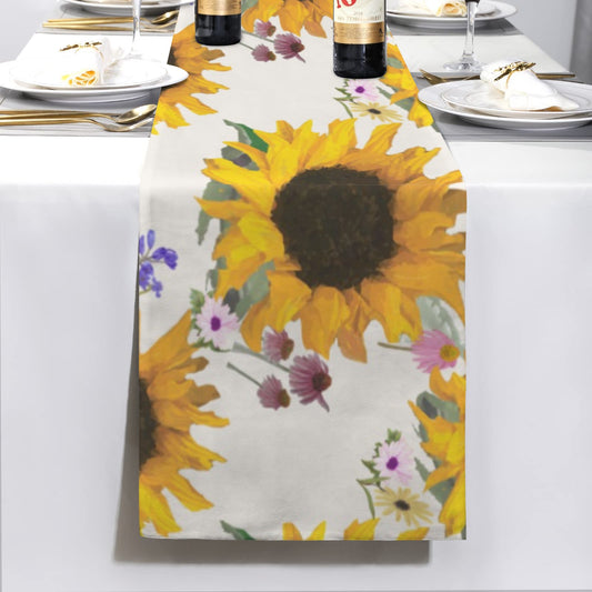 Sunflower & Farmstand Designer Table Runner | 72x13 Watercolor Floral Table Linen | Farmhouse Kitchen Decor